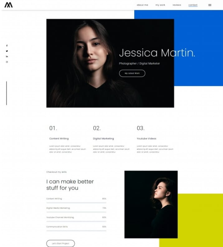 摄影师数字营销师简历网站模板插图 摄影师数字营销师简历网站模板