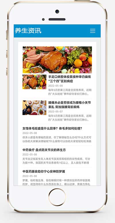 (自适应手机端)HTML5响应式百度MIP三合一养生资讯文章新闻博客类网站源码  pbootcms模板