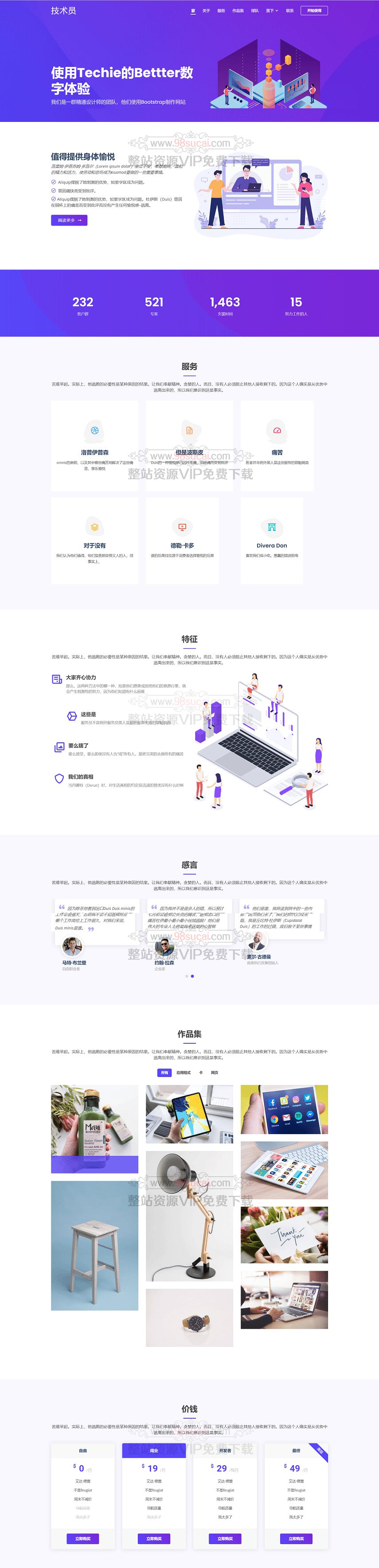 Bootstrap模板：网页设计广告创意工作室Techie模板纯HTML模板