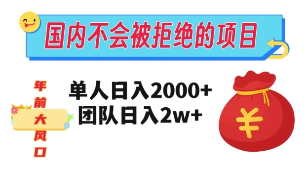 在国内不怕被拒绝的项目，单人日入2000，团队日入20000+【揭秘】