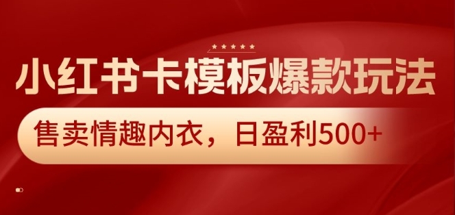 小红书卡模板爆款玩法，售卖情趣内衣，日盈利500+【揭秘】