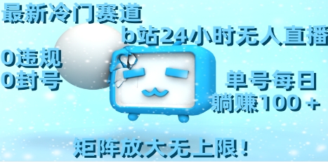 最新冷门赛道，b站24小时无人直播 0违规0封号，单号每日躺赚100＋矩阵放…