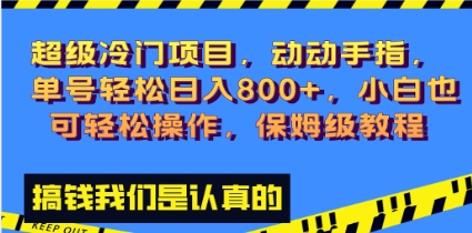 超级冷门项目,动动手指，单号轻松日入800+，小白也可轻松操作，保姆级教程