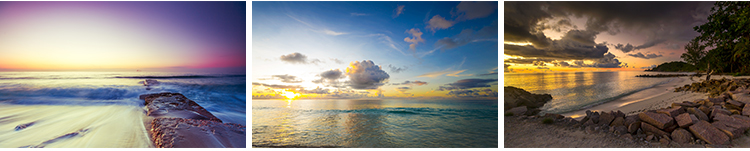 大海沙滩海景海滩海水浪花海浪黄昏夕阳照射海洋岸边风景图片素材