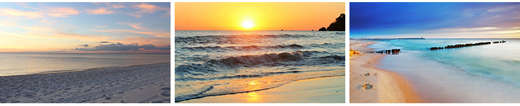 大海沙滩海景海滩海水浪花海浪黄昏夕阳照射海洋岸边风景图片素材