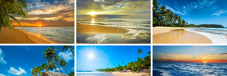 大海沙滩海景海滩海水浪花海浪黄昏夕阳照射海洋岸边风景图片素材