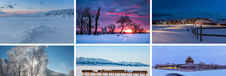 冬天冬季雪景房屋子宽屏雪山树林白雪地自然风景高清合成图片素材