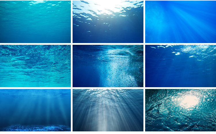 海底世界海底光线照射大海水下水花水面波纹海景背景图片设计素材