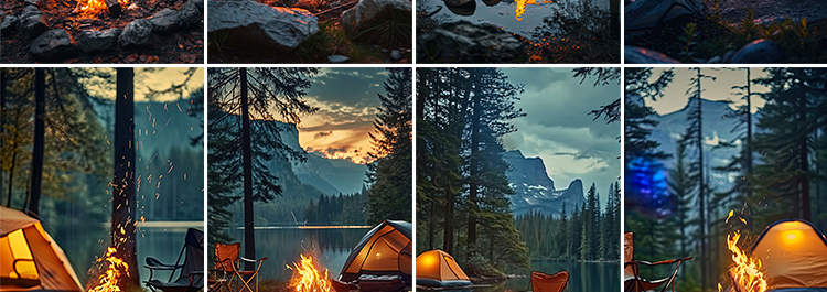 户外露营火堆篝火野外野营地帐篷绿幕动态视频直播间背景图片素材