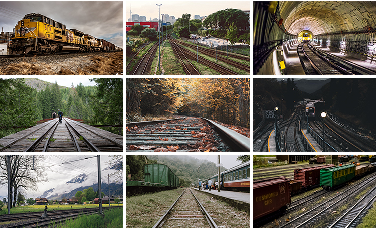 铁路轨道火车老式列车路线风景货运车厢场景交通工具图片设计素材