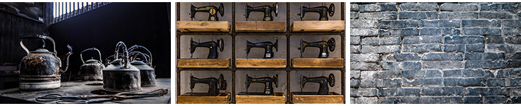 怀旧复古年代感老式电视机缝纫机老照片街道建筑摄影背景图片素材