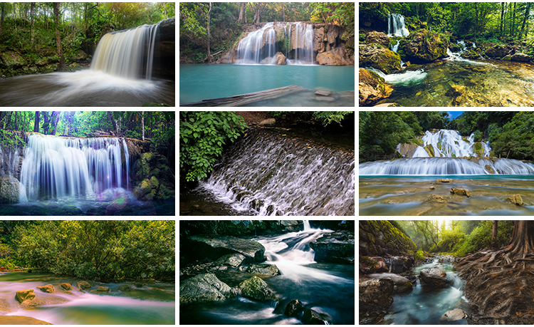 山水河流瀑布湖泊水流小溪清澈小河山涧自然风景风光高清图片素材