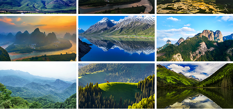 绿水青山山脉山峰山丘山顶山川草地自然风景合成背景宽屏图片素材