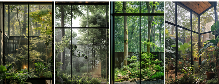 窗外绿植物树林室内绿色清新虚拟动态视频绿幕直播间背景图片素材