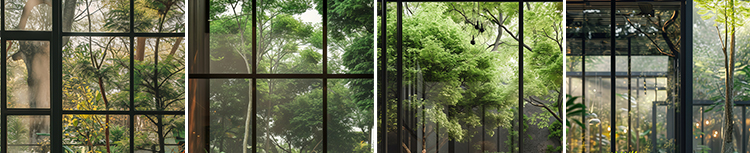 窗外绿植物树林室内绿色清新虚拟动态视频绿幕直播间背景图片素材