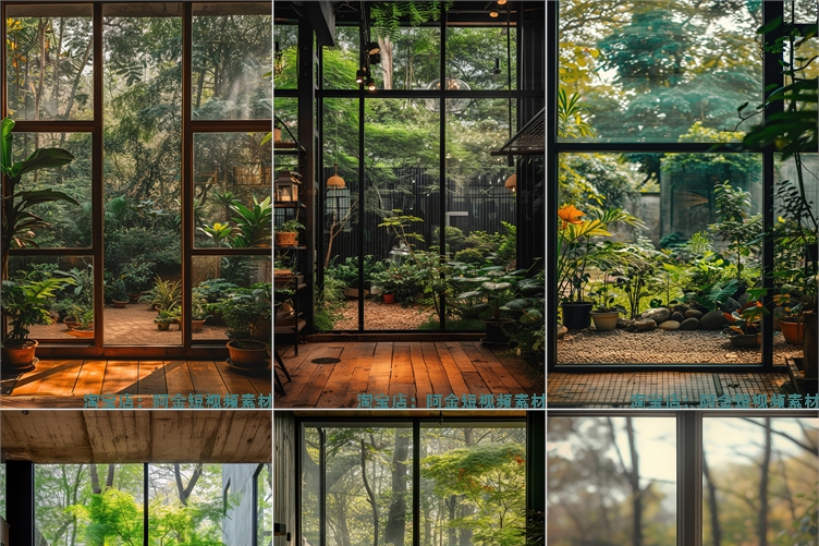 窗户庭院绿植室内抖音绿幕虚拟动态舞台直播led背景视频图片素材