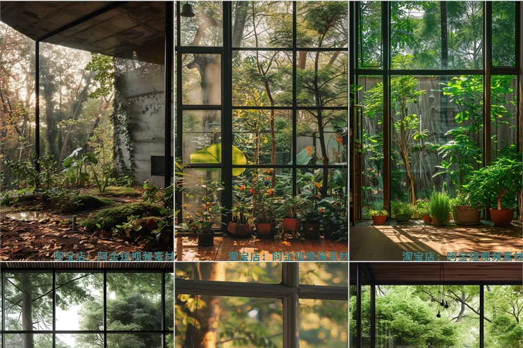 窗户庭院绿植室内抖音绿幕虚拟动态舞台直播led背景视频图片素材