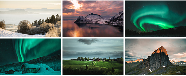 挪威风光北欧小镇北极光雪山湖泊山脉山河自然风景摄影图片照素材