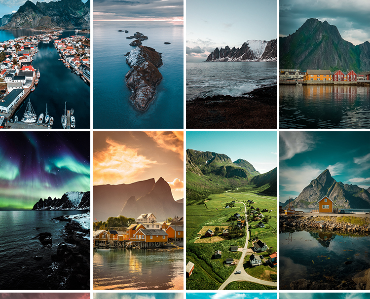 挪威风光北欧小镇北极光雪山湖泊山脉山河自然风景摄影图片照素材