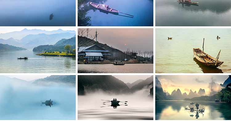 古风意境船舟夕阳晚霞山水风景治愈小船高清抖音图片JPG设计素材