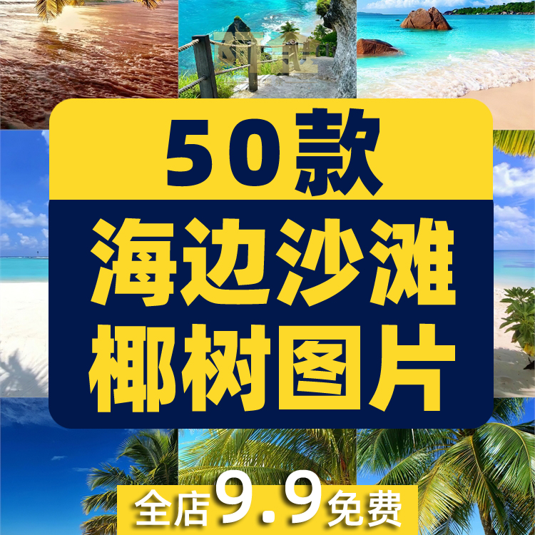 海边沙滩椰树夏天夏日海滩风景海水抖音绿幕直播led背景图片素材