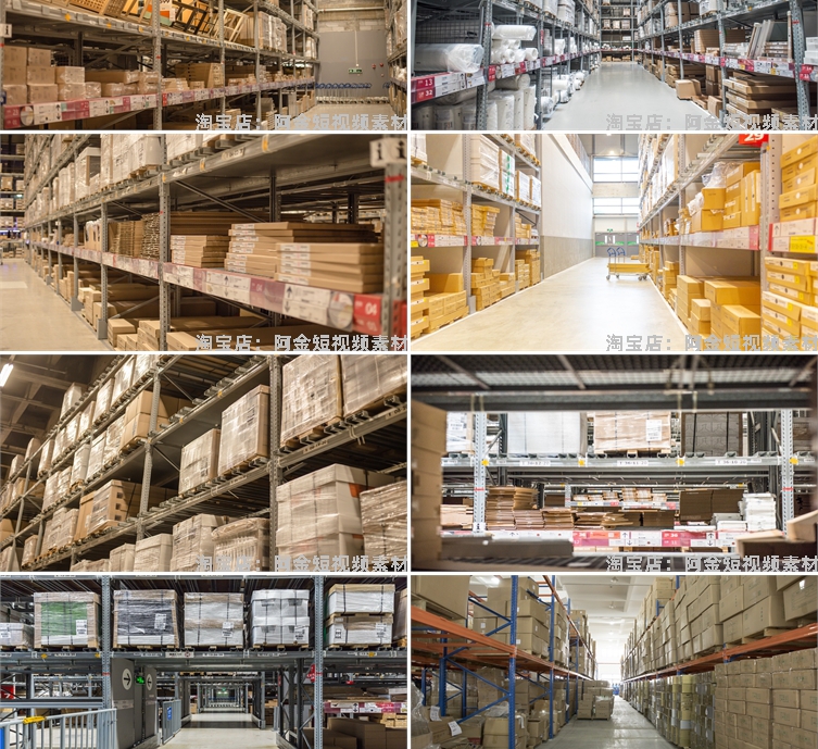 仓储仓库大型货架物流图片无人直播间绿幕高清背景素材带货场景