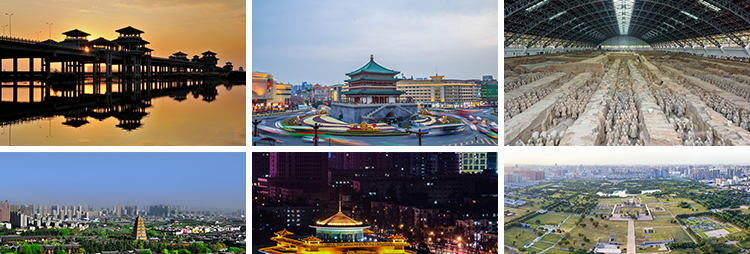 西安城市建筑风光地标风景点夜景大唐不夜城大雁塔兵马俑图片素材