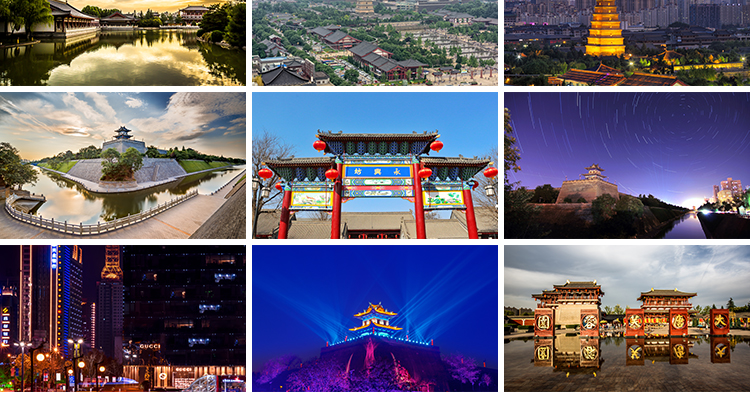 西安城市建筑风光地标风景点夜景大唐不夜城大雁塔兵马俑图片素材