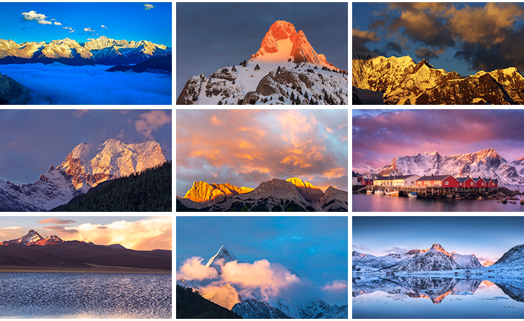 日照金山雪山金色山脉山峰夕阳日出自然风景风光图片JPG高清素材