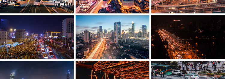 城市车流夜景灯光夜晚繁忙交通高架立交桥现代都市街道路图片素材