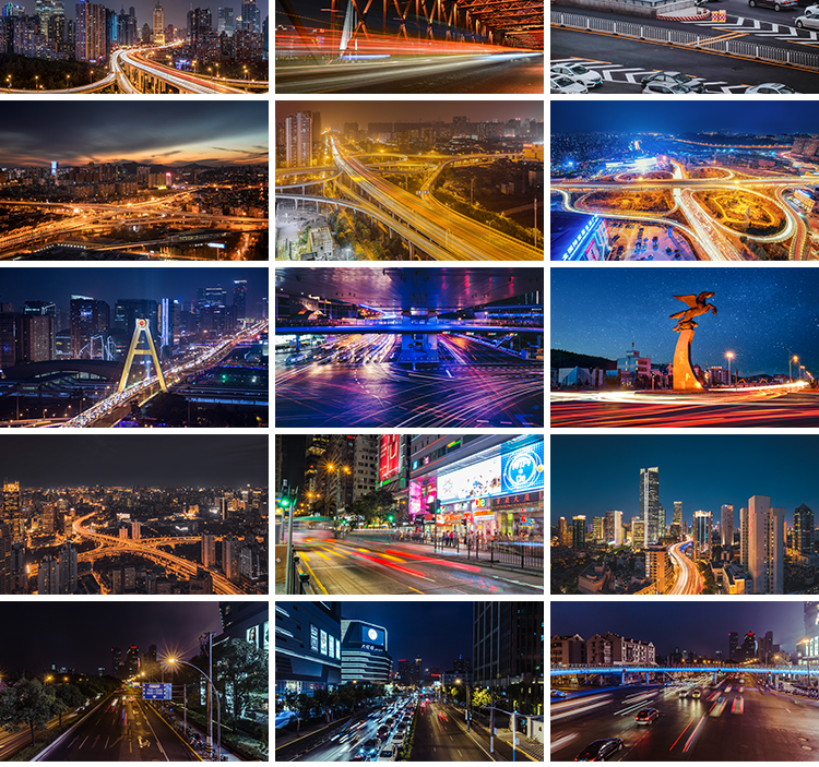 城市车流夜景灯光夜晚繁忙交通高架立交桥现代都市街道路图片素材