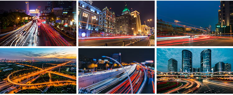 城市车流夜景灯光夜晚繁忙交通高架立交桥现代都市街道路图片素材