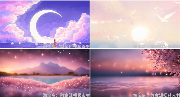 梦幻卡通粉色鲸鱼天空云彩舞台直播间led背景图片素材动态GIF动图