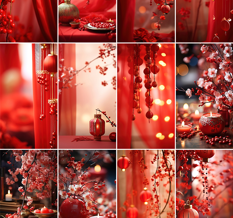 新年春节过年货祝福红色喜庆新春抖音直播间绿幕背景虚拟图片素材