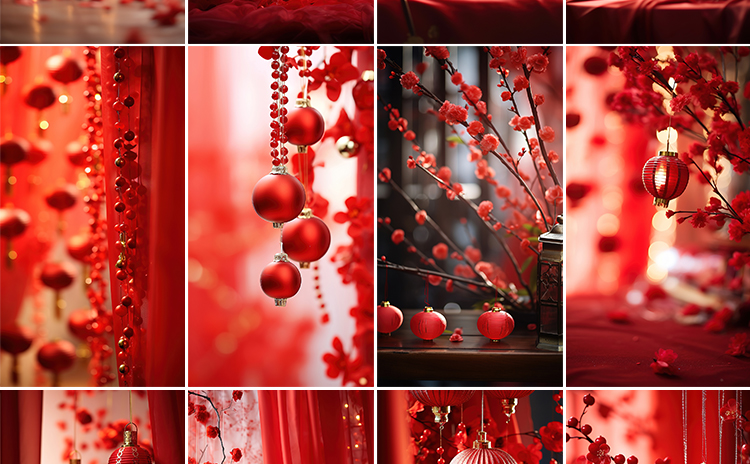 新年春节过年货祝福红色喜庆新春抖音直播间绿幕背景虚拟图片素材