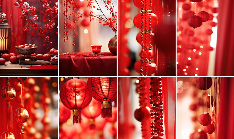 新年春节过年货祝福红色喜庆新春抖音直播间绿幕背景虚拟图片素材