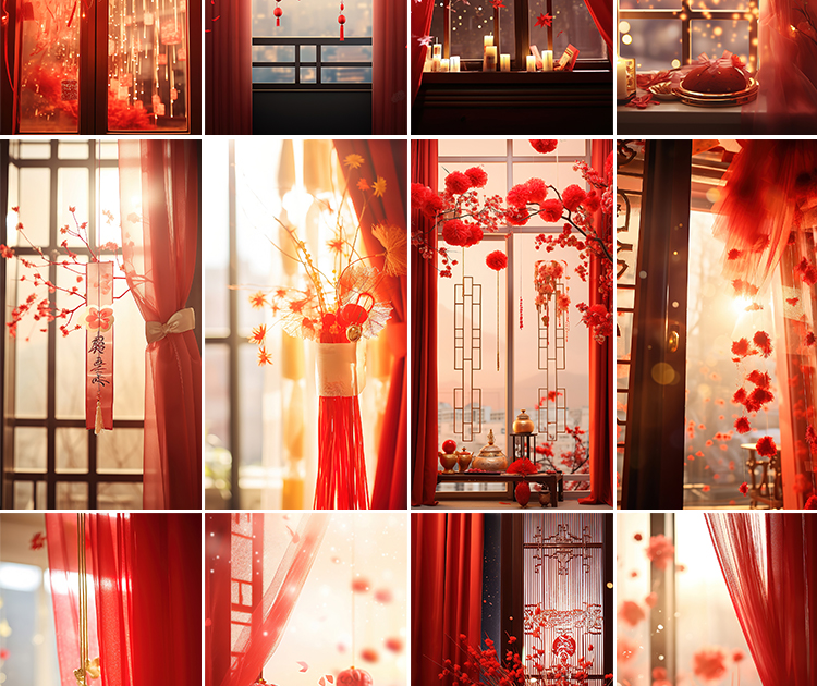 新年春节过年货祝福红色喜庆新春抖音直播间绿幕背景虚拟图片素材