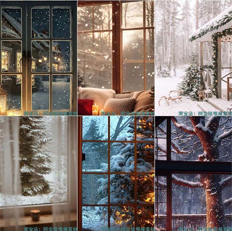 冬天窗外雪景绿幕直播间虚拟化背景图片素材冬季室内窗户下雪风景