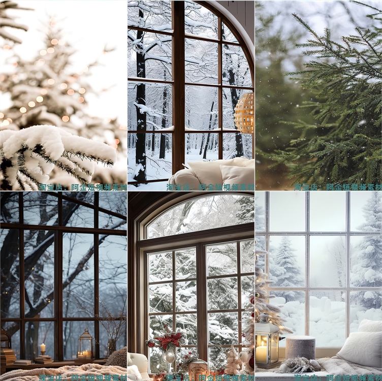 冬天窗外雪景绿幕直播间虚拟化背景图片素材冬季室内窗户下雪风景