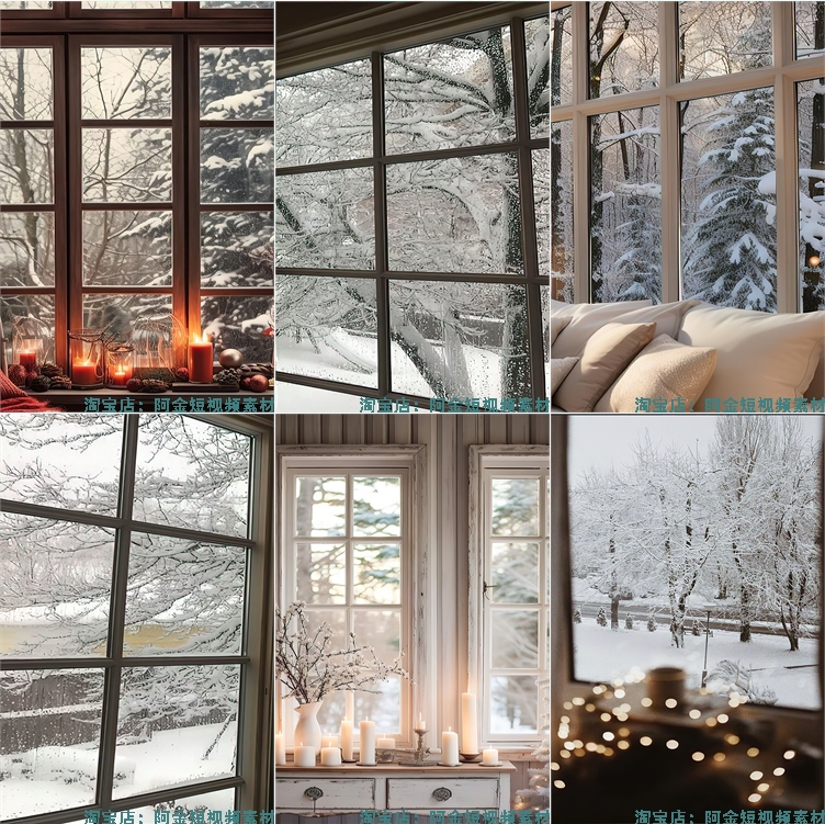 冬天窗外雪景绿幕直播间虚拟化背景图片素材冬季室内窗户下雪风景