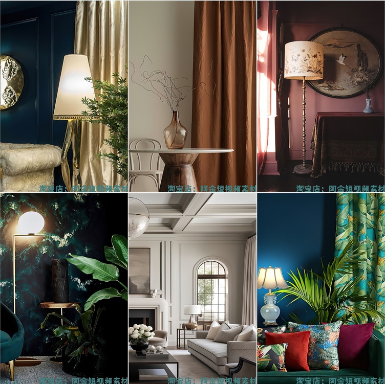 高级感轻奢室内窗帘客厅卧室台灯直播间虚化高清绿幕背景图片素材