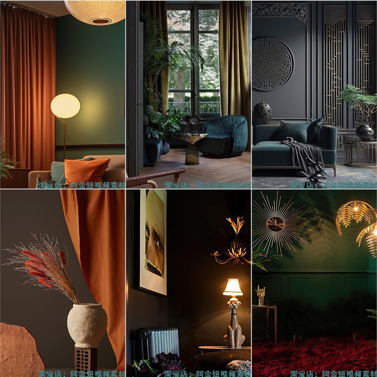 高级感轻奢室内窗帘客厅卧室台灯直播间虚化高清绿幕背景图片素材