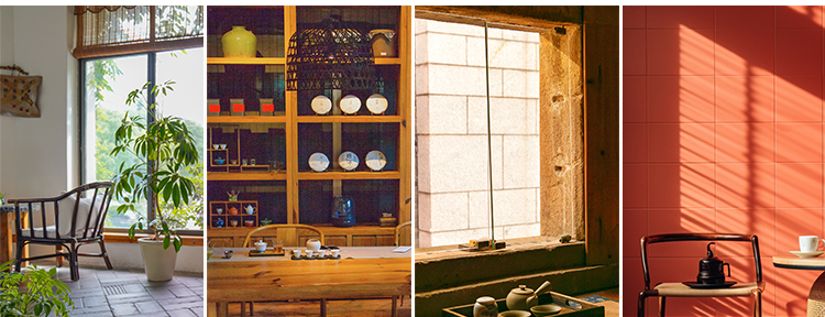 中国风复古茶室禅意古风意境室内窗外风景虚拟直播间背景图片素材