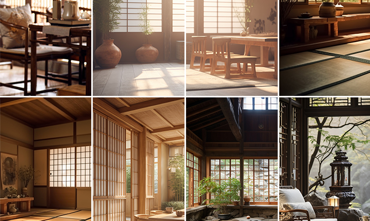 中国风复古茶室禅意古风意境室内窗外风景虚拟直播间背景图片素材