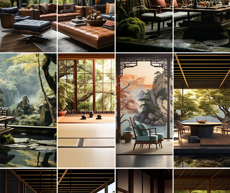 中国风复古茶室禅意古风意境室内窗外风景虚拟直播间背景图片素材