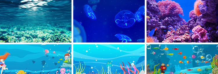 卡通海洋动物唯美海底世界小鱼游动水母鱼儿LED舞台背景视频素材