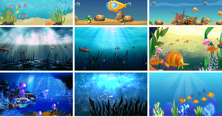 卡通海洋动物唯美海底世界小鱼游动水母鱼儿LED舞台背景视频素材