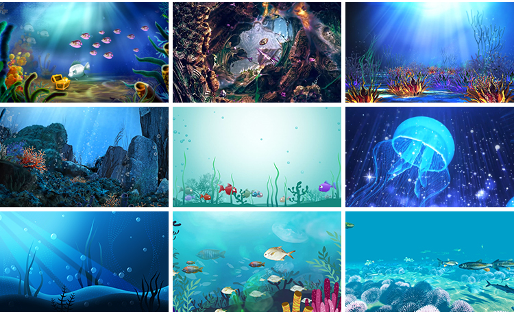 卡通海洋动物唯美海底世界小鱼游动水母鱼儿LED舞台背景视频素材