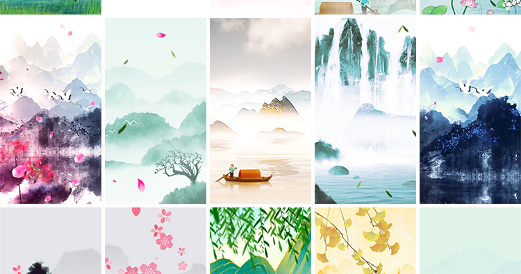 中国风水墨古典古风山水风景画意境竖版直播舞台背景动态视频素材