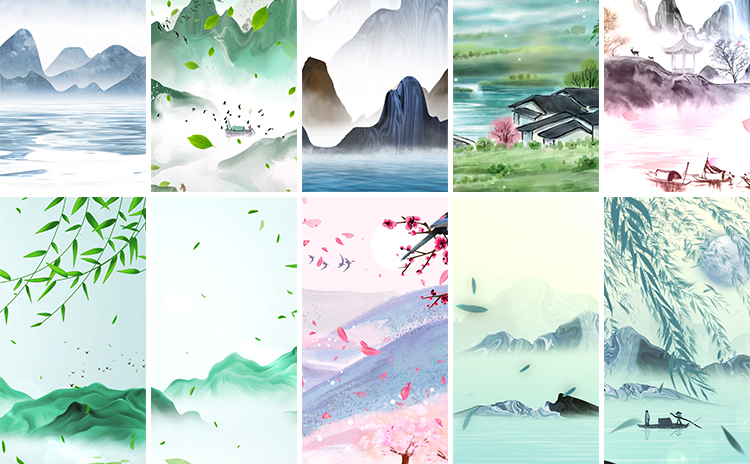 中国风水墨古典古风山水风景画意境竖版直播舞台背景动态视频素材